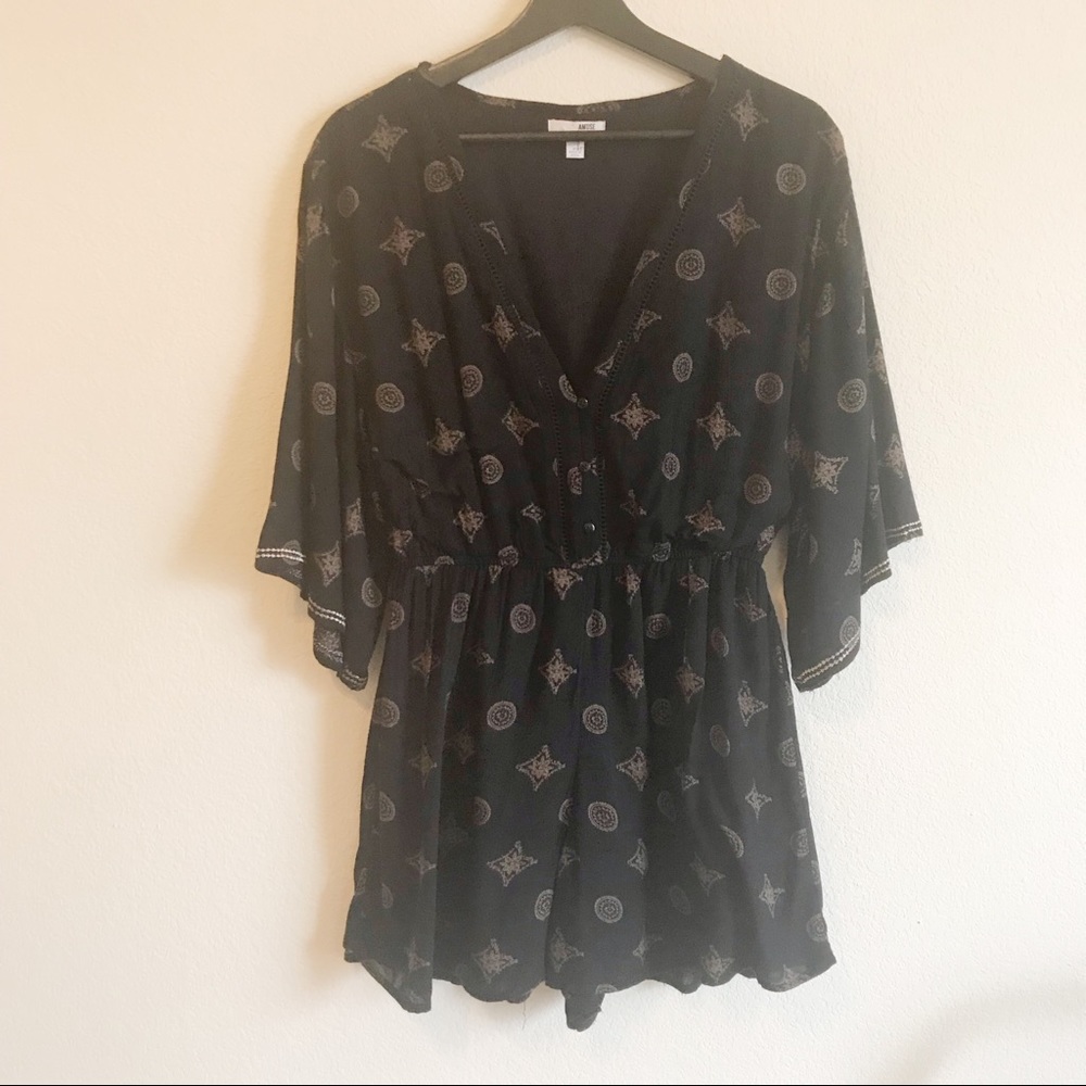 Amuse Society Black and Tan Print Romper Large
